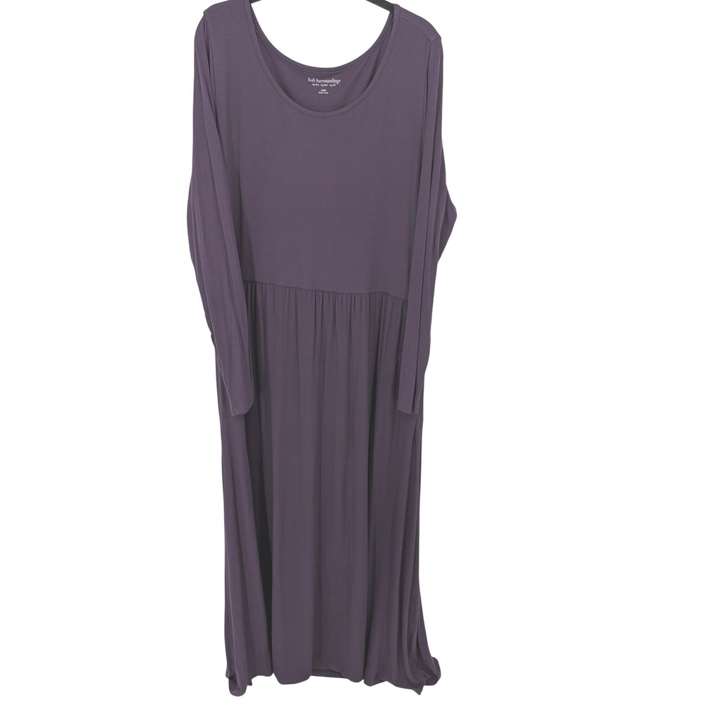 Soft Surroundings Maxi Dress Women Large Purple Long Sleeve Pocket Casual Jersey